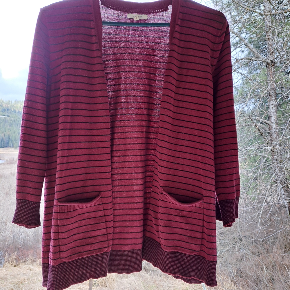 Striped Burgundy Women's Sweater L